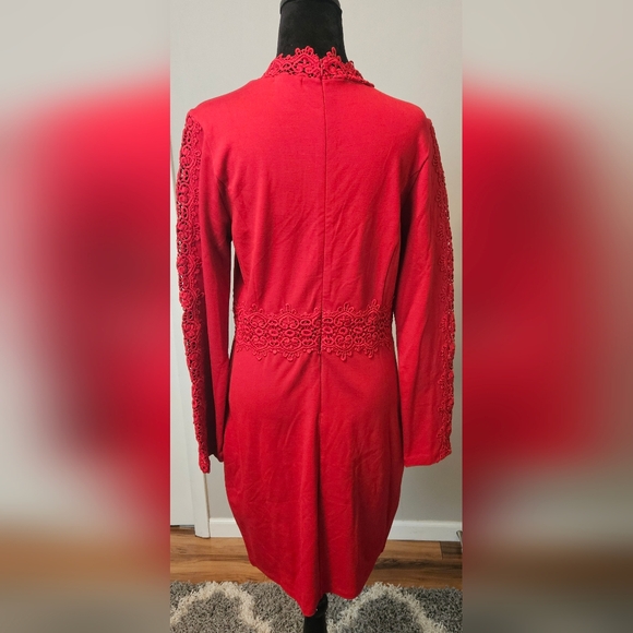 Venus Red Lace Detail Midi Dress Size M - Picture 4 of 5